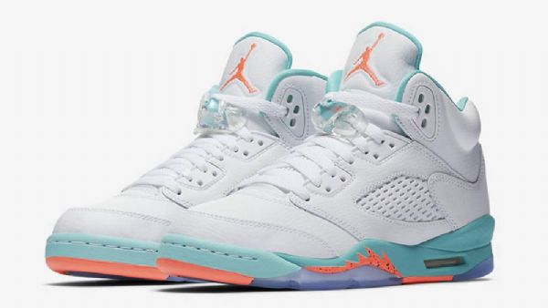 Nike Air Jordan 5 Gg Aqua Sko Til Damer Hvid