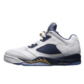 Nike Air Jordan 5 Low Tops Dunk From Above Sko Til Mænd Hvid Marineblå