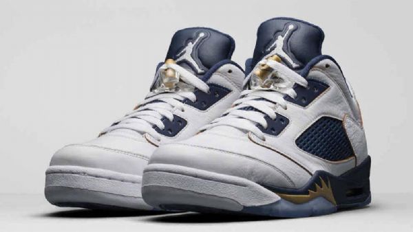 Nike Air Jordan 5 Low Tops Dunk From Above Sko Til Mænd Hvid Marineblå
