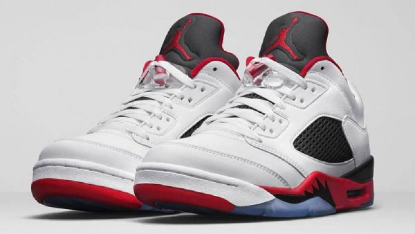 Nike Air Jordan 5 Low Tops Fire Sko Til Mænd Hvid Rød