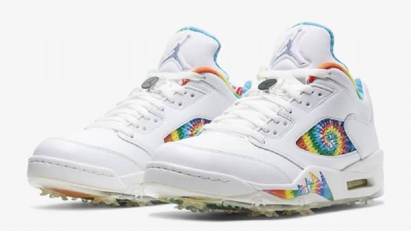 Nike Air Jordan 5 Low Tops Golf Tie Dye Sko Til Mænd Hvid