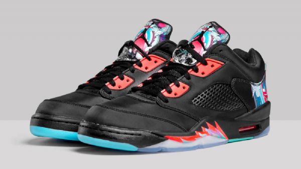 Nike Air Jordan 5 Low Tops Kinesisk Nytårspakke Sko Til Mænd Sort Rød