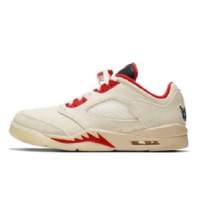 Nike Air Jordan 5 Low Tops Kinesisk Nytårssko Til Mænd Khaki Rød