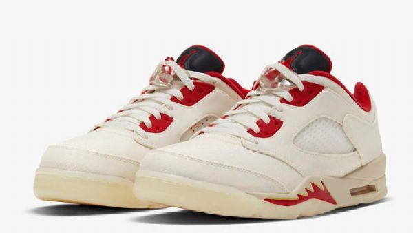 Nike Air Jordan 5 Low Tops Kinesisk Nytårssko Til Mænd Khaki Rød