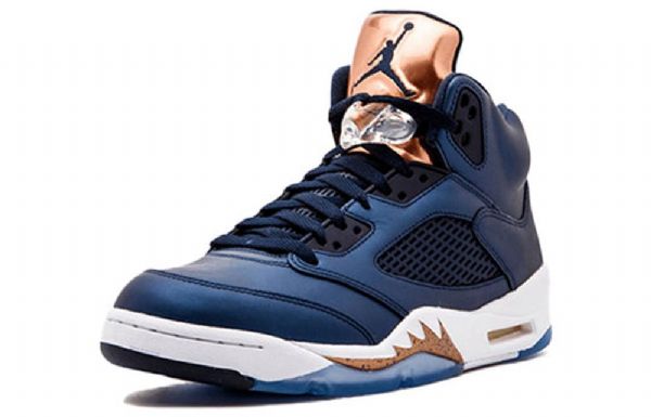 Nike Air Jordan 5 Retro Basketball Sko Til Mænd Mørkeblå Blå