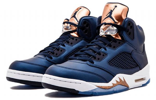 Nike Air Jordan 5 Retro Basketball Sko Til Mænd Mørkeblå Blå