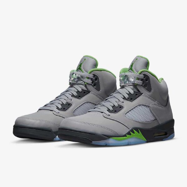 Nike Air Jordan 5 Retro Grøn Bean Sko Til Mænd Sølv Grå