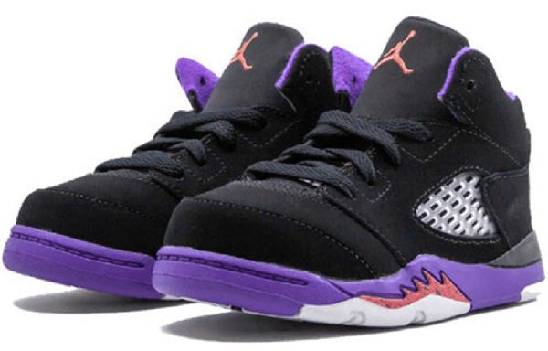 Nike Air Jordan 5 Retro Td Sko Til Børn Sort Lilla
