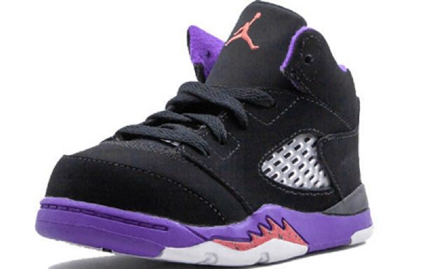 Nike Air Jordan 5 Retro Td Sko Til Børn Sort Lilla